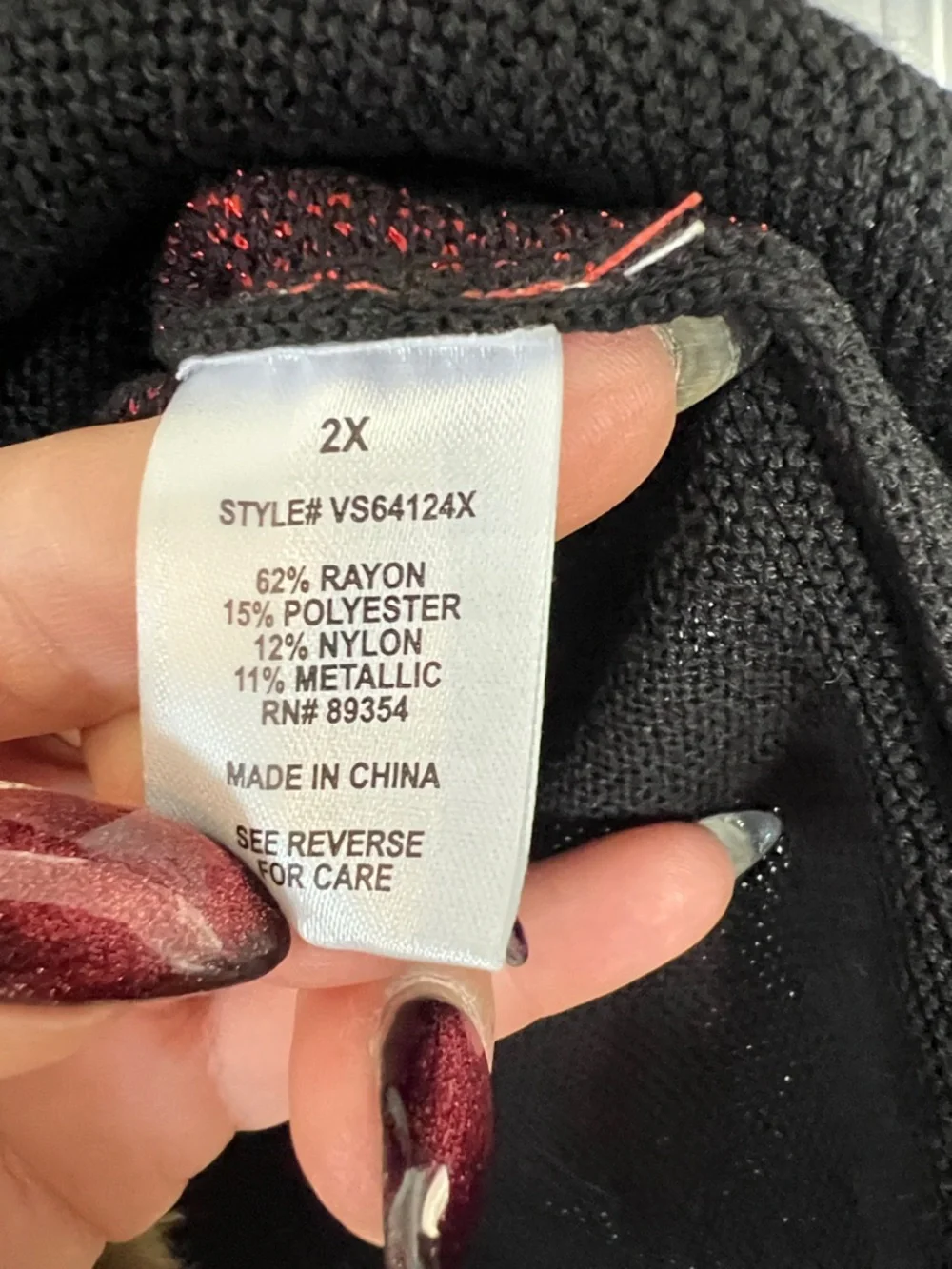 Sold -  Red to Black Gradient Turtleneck Sweater with Pearl Buttons - Picture 3 of 4